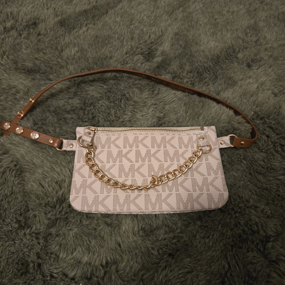 Michael Kors Monogram Cream and Brown Crossbody Bag